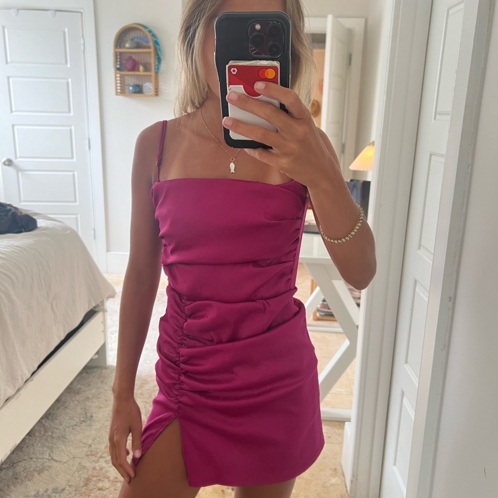 Lucy in the Sky Magenta Ruched Mini Dress